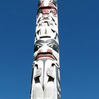 One of the many magnificient totem poles in Old Masset